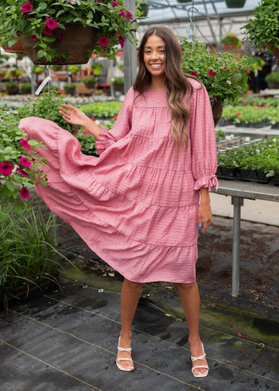 Knee length pink long sleeve dress
