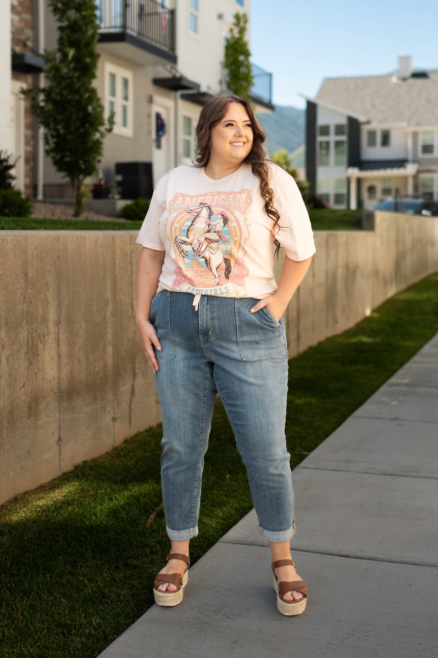 Plus size American Cowboy pink tee