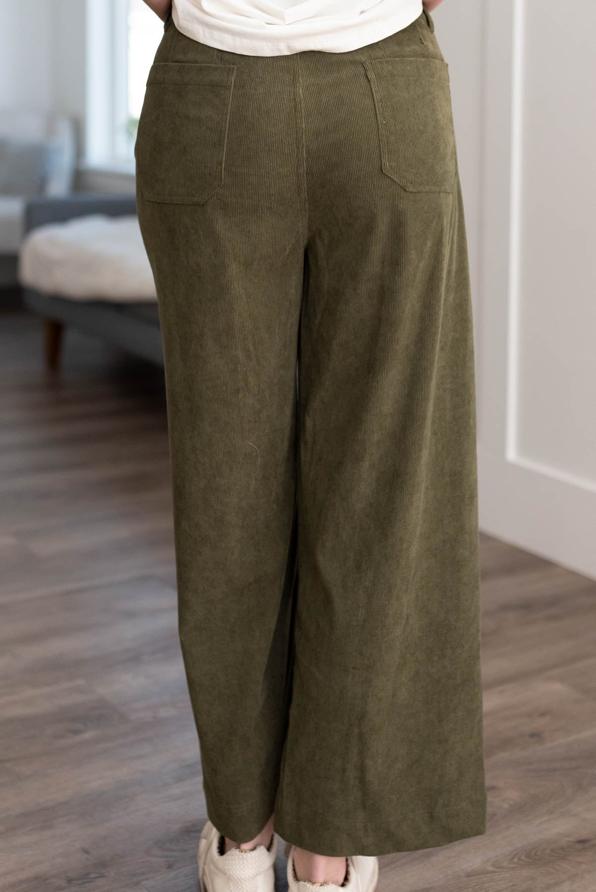 Back view of the olive corduroy pants