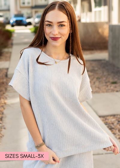 Sage grey textured top with round neck