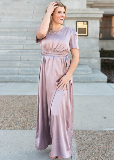 Wrap style Lavender dress that ties at the waist