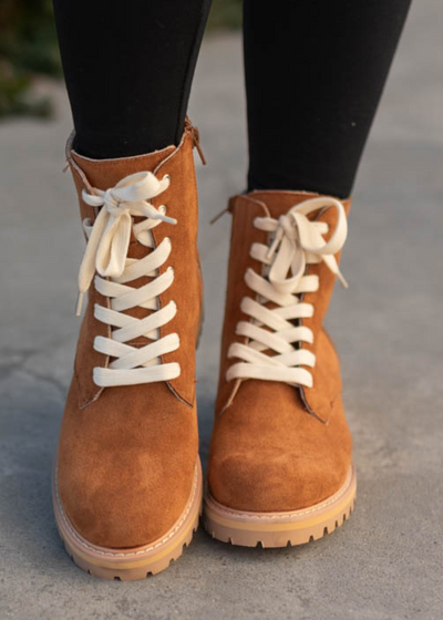 Camel lace up boots