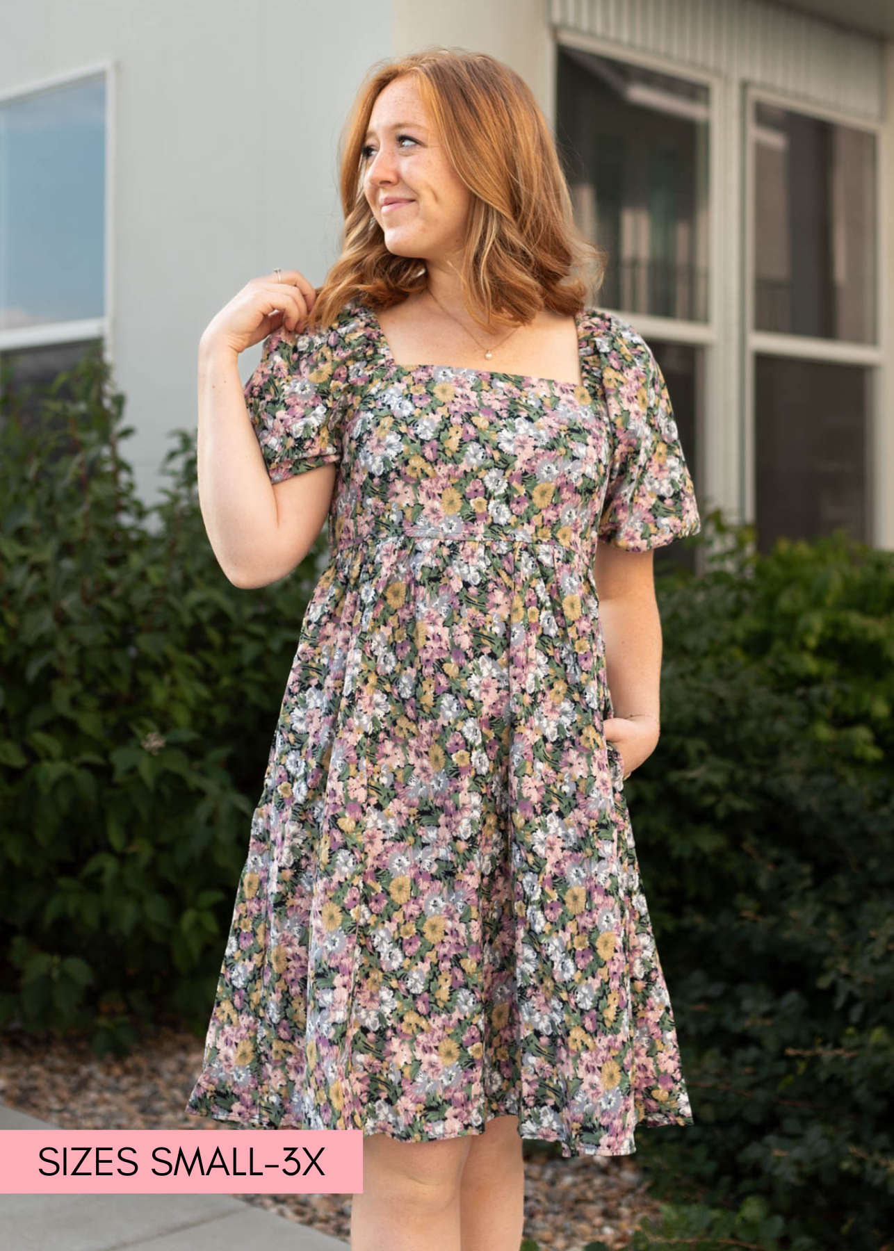 Floral dress with a square neck