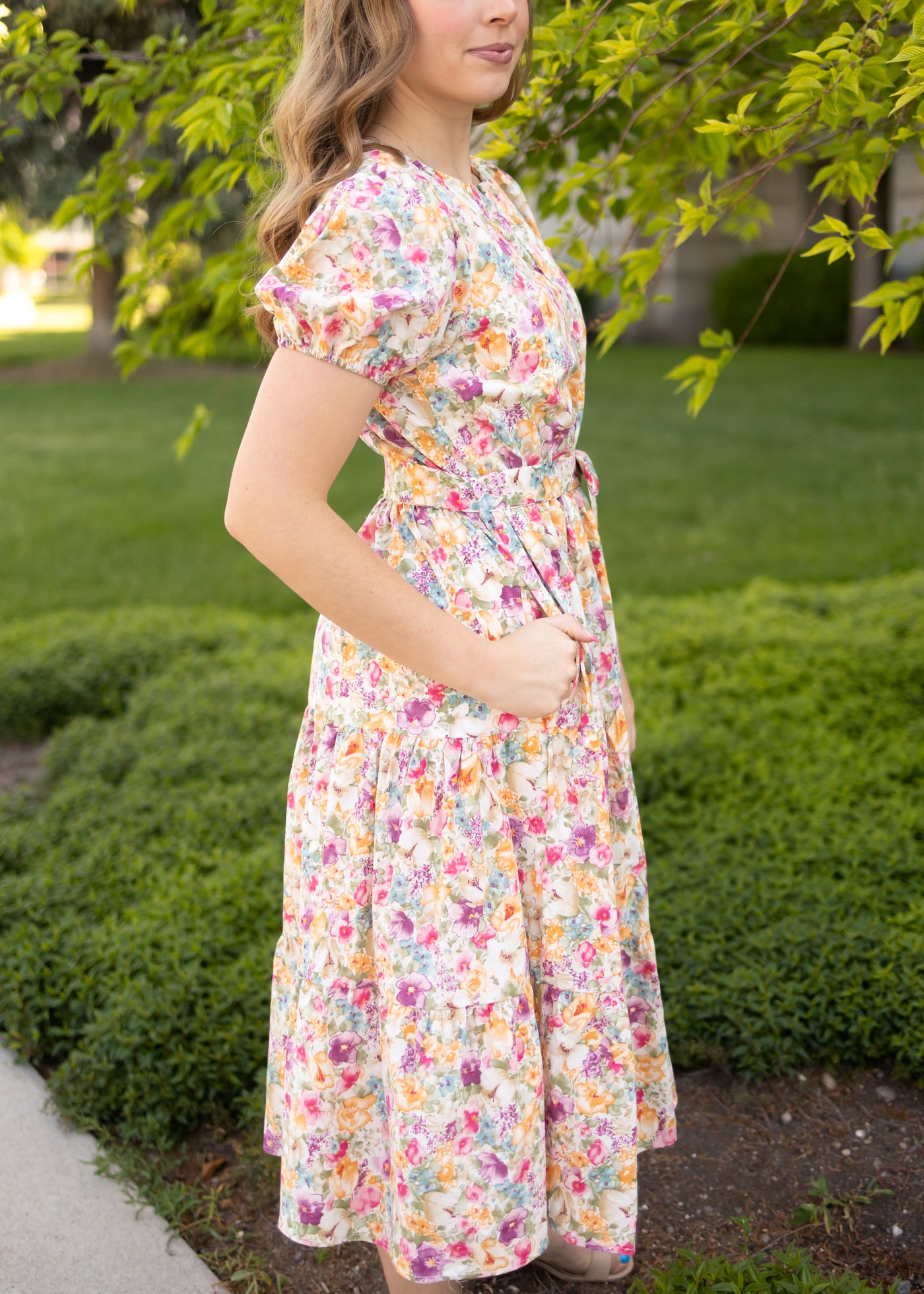 Side view of a floral dress