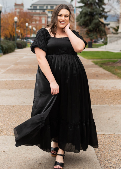 Plus size black organza dress