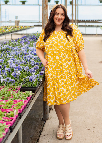 Plus size mustard floral dress