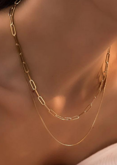 18K gold plated double chain necklace