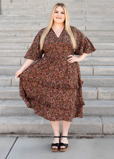 Plus size floral tiered ruffle dress