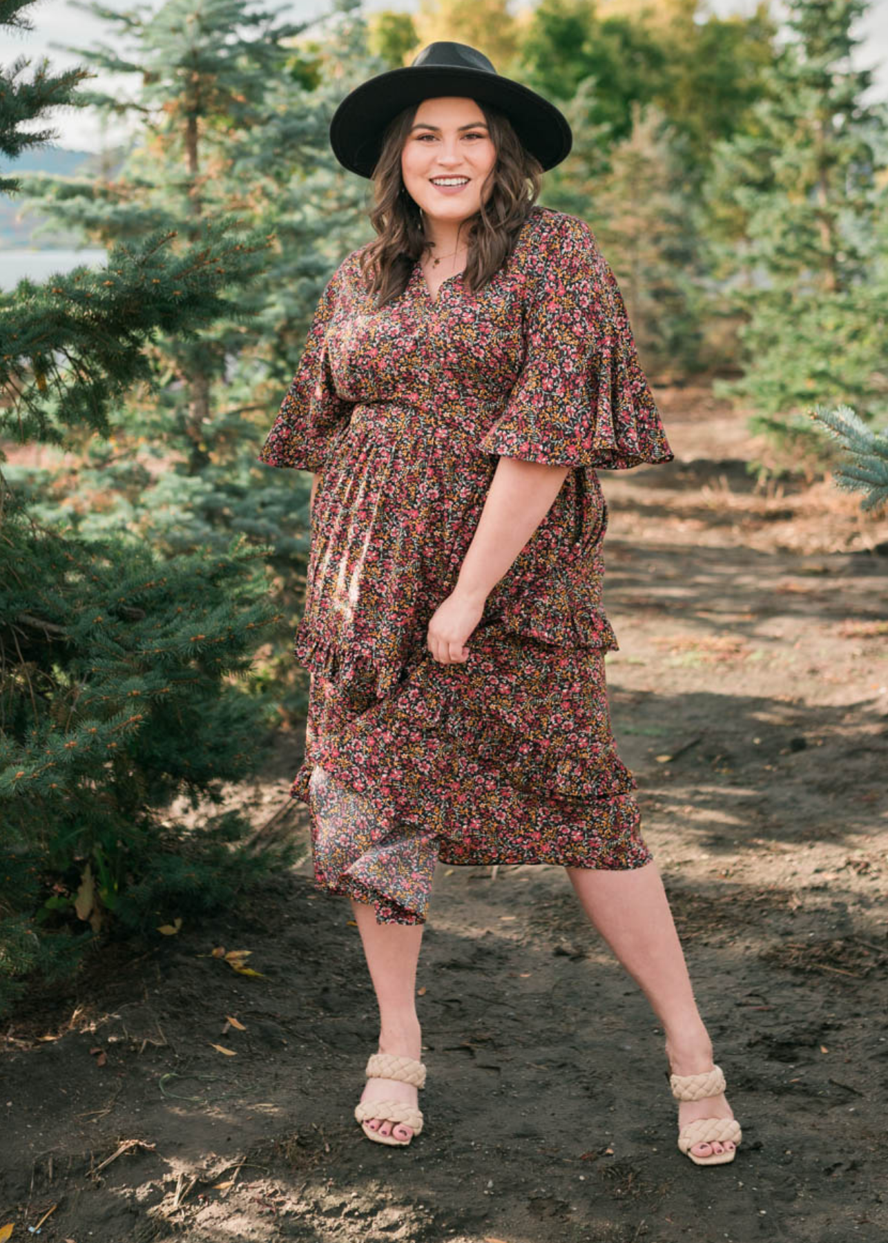 Plus size floral tiered ruffle dress