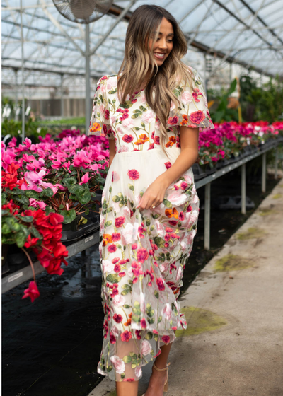 April Magenta Floral Embroidered Mesh Dress TeaNRose My Sister s Closet