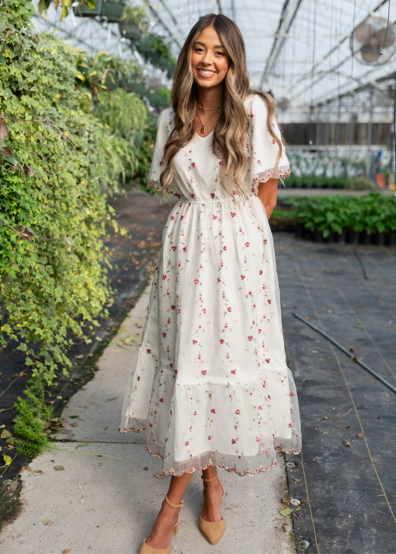 Ivory embroidered floral dress