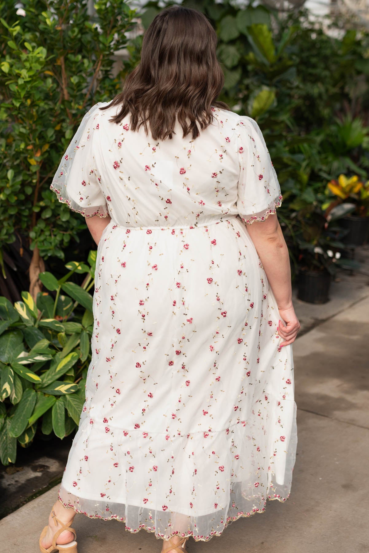 Plus size ivory embroidered floral dress