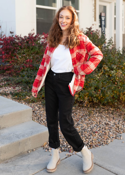 Long sleeve red plaid top
