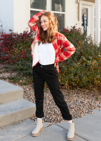 Red plaid top