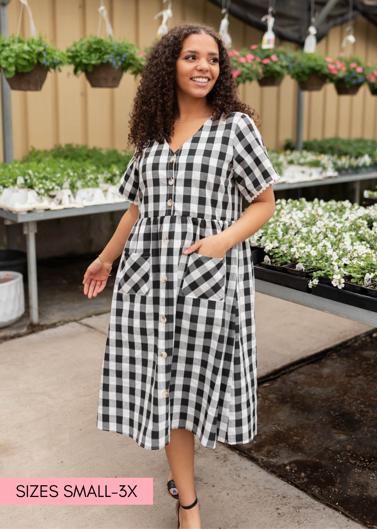Black gingham button dress