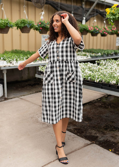 Black gingham button dress