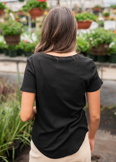 Back view of the black ribbed top