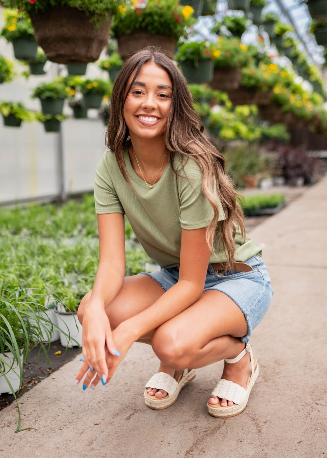 Sage ribbed top with short sleeves