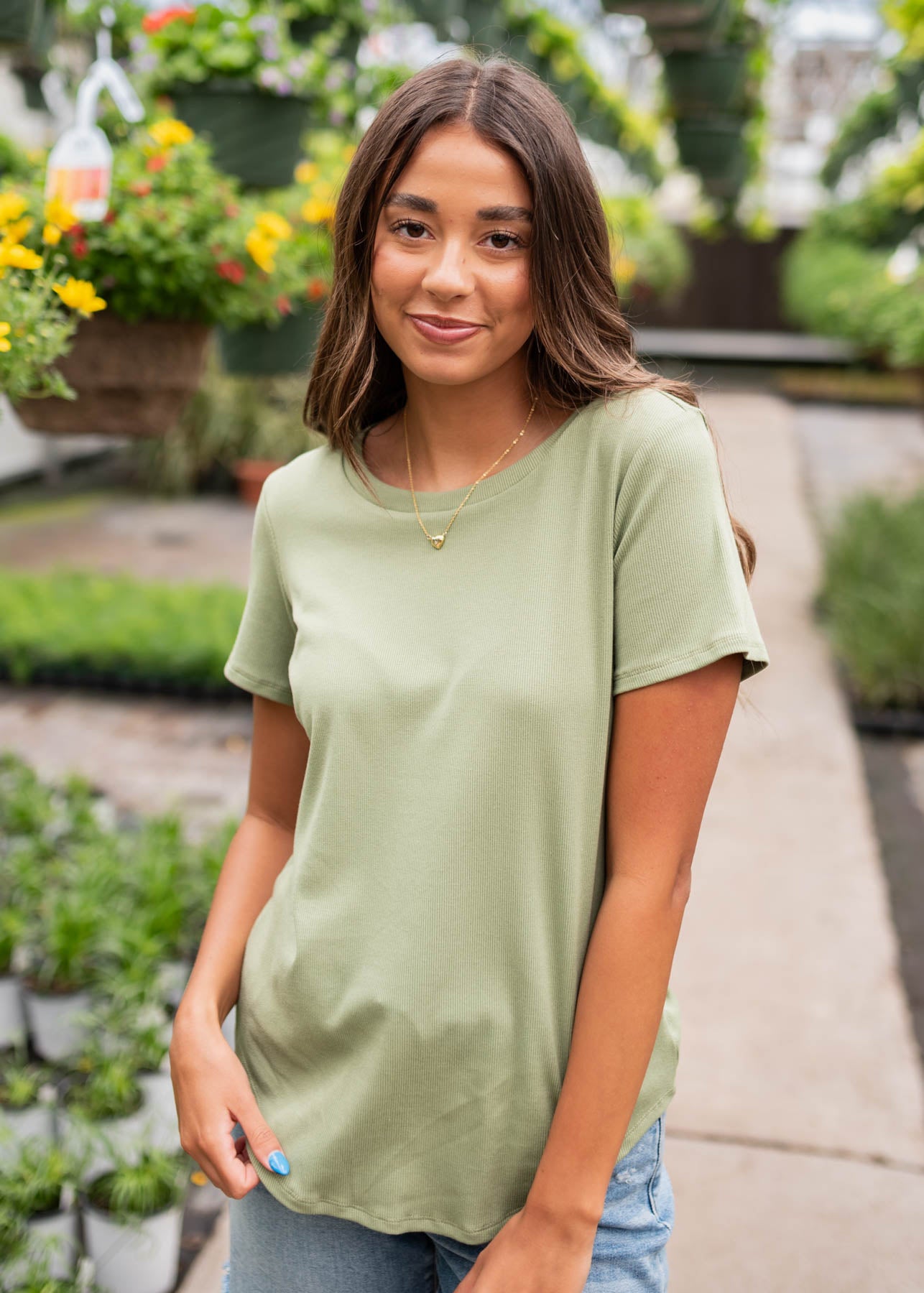 Short sleeve sage ribbed top