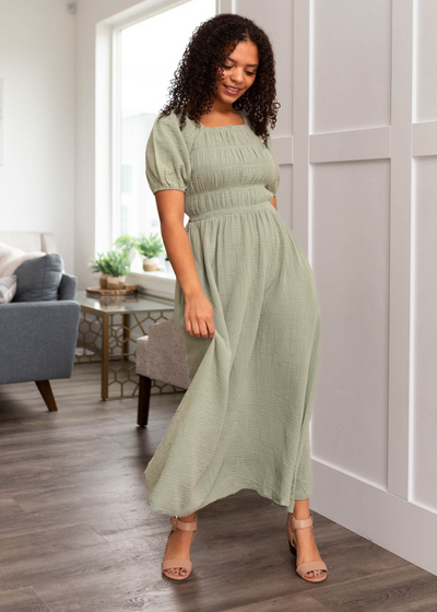 Sage smocked dress