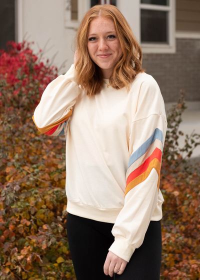 Ivory top retro stripe pullover