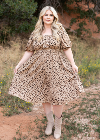 Plus size brown floral dress