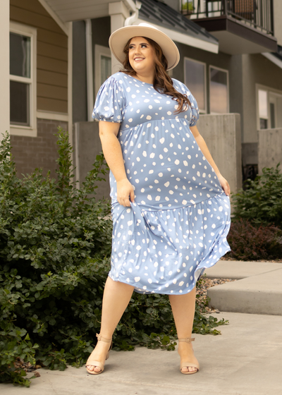 Short sleeve plus size blue dress
