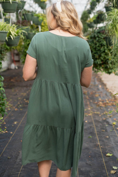 Back view of the jade tiered dress