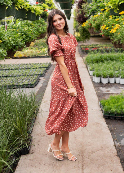 Ashlyn Brick Floral Dress