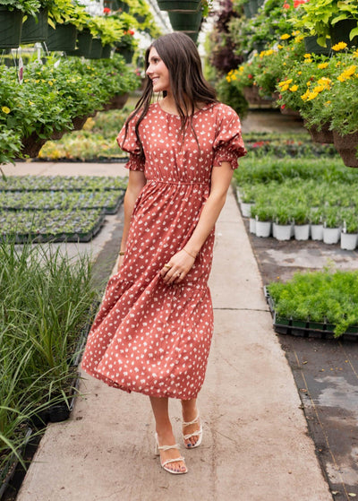 Ashlyn Brick Floral Dress