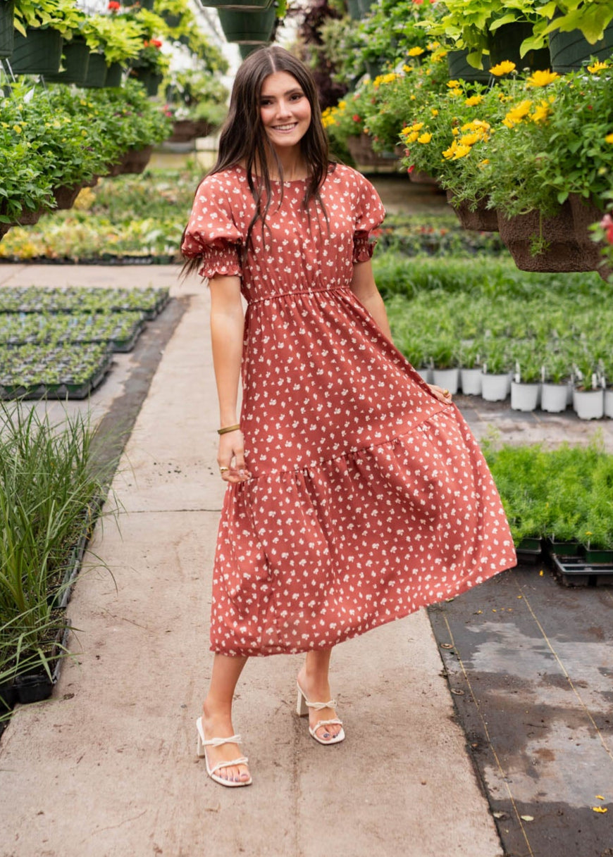 Ashlyn Brick Floral Dress