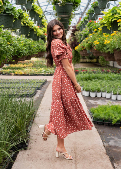 Ashlyn Brick Floral Dress