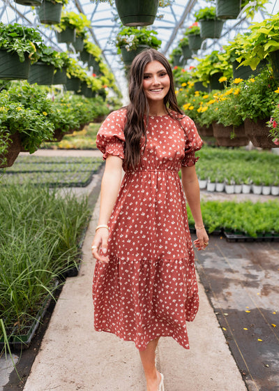 Ashlyn Brick Floral Dress
