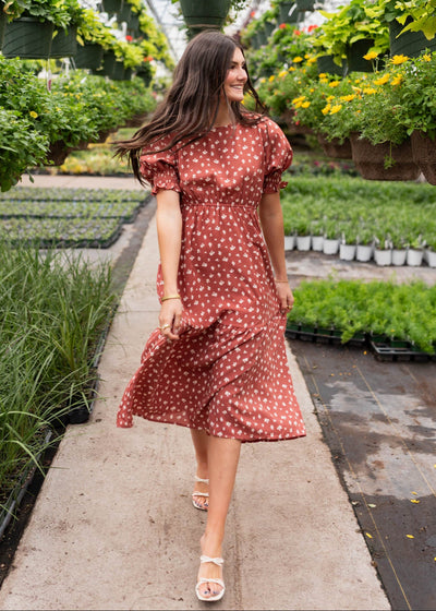 Ashlyn Brick Floral Dress