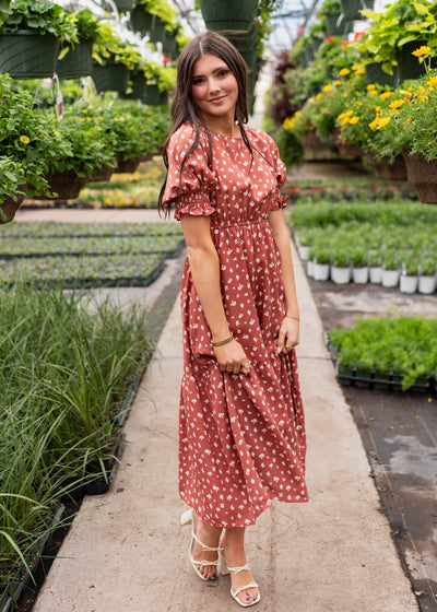 Ashlyn Brick Floral Dress