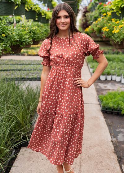 Ashlyn Brick Floral Dress