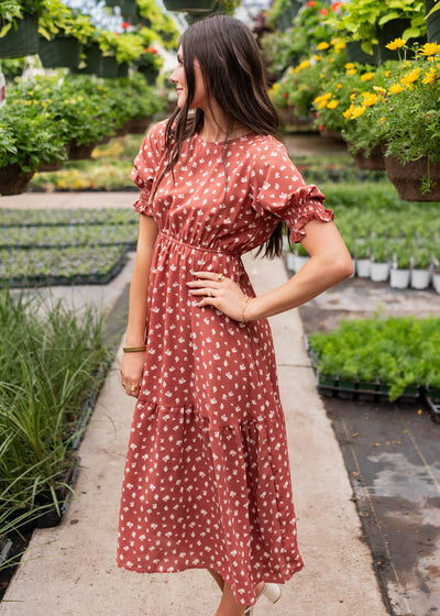 Ashlyn Brick Floral Dress