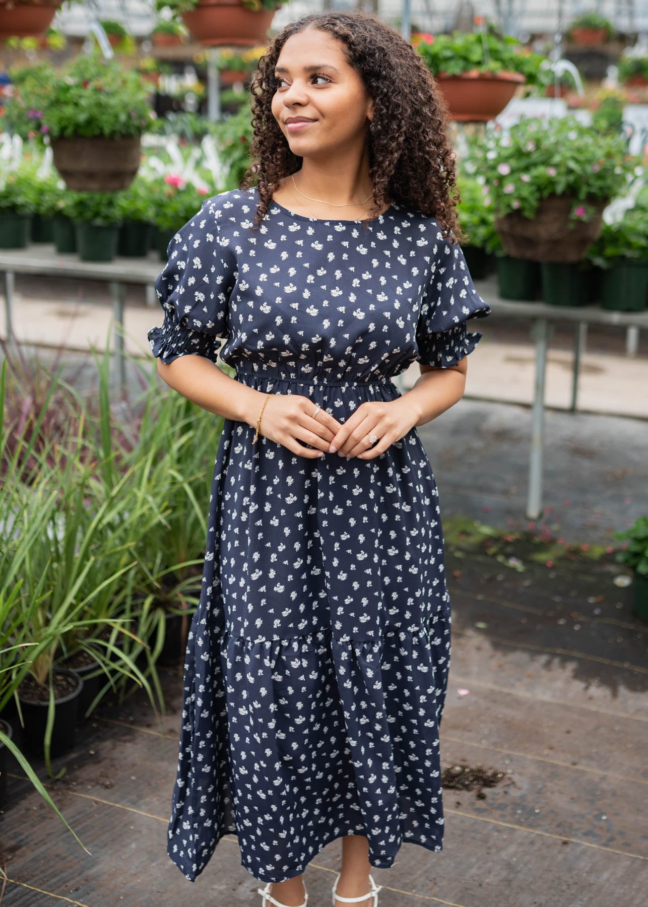 Short sleeve navy floral dress