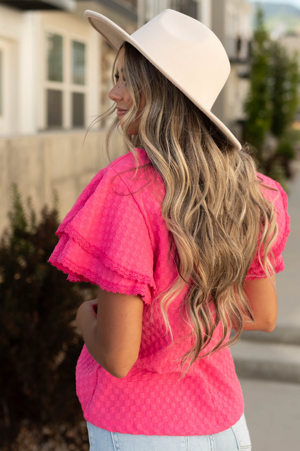Side view of a pink top