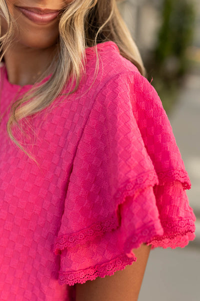Pink top with ruffle short sleeves