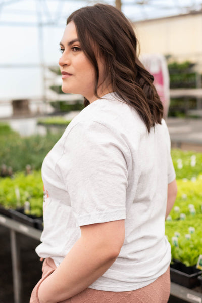 Side view of the plus size wildflower graphic t-shirt