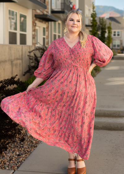 Plus size red floral dress