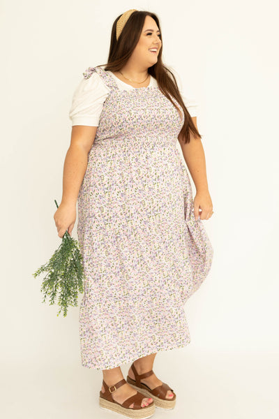 Plus size lavender sundress with smocked bodice