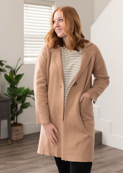 Latte sweater coat with pockets