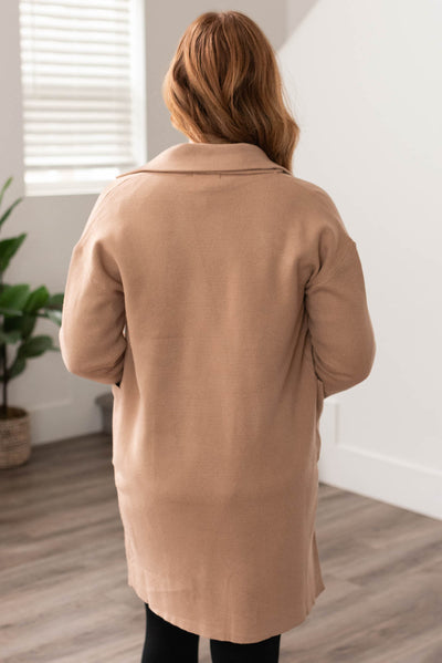 Back view of the latte sweater coat