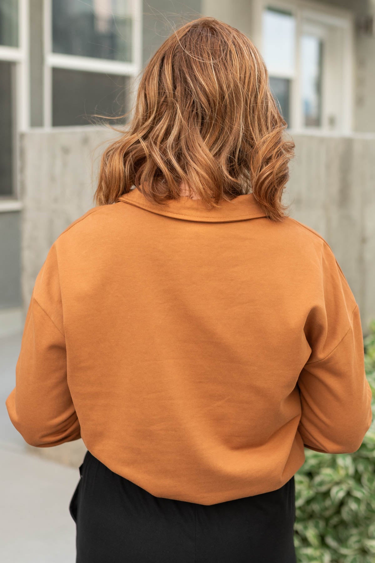 Back view of a camel pullover