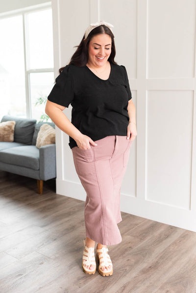 Plus size mauve maxi skirt with pocket