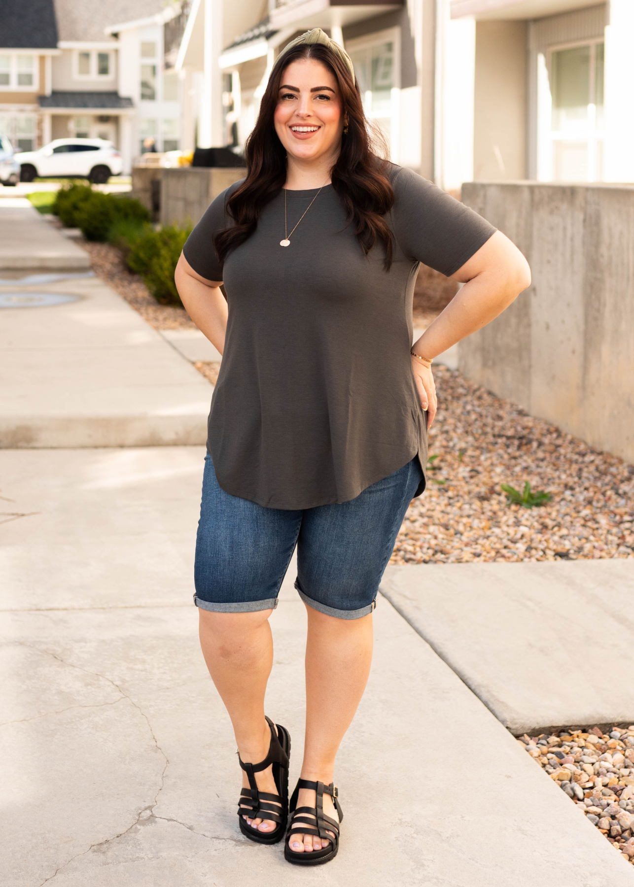 Plus size ash grey top with rounded hem