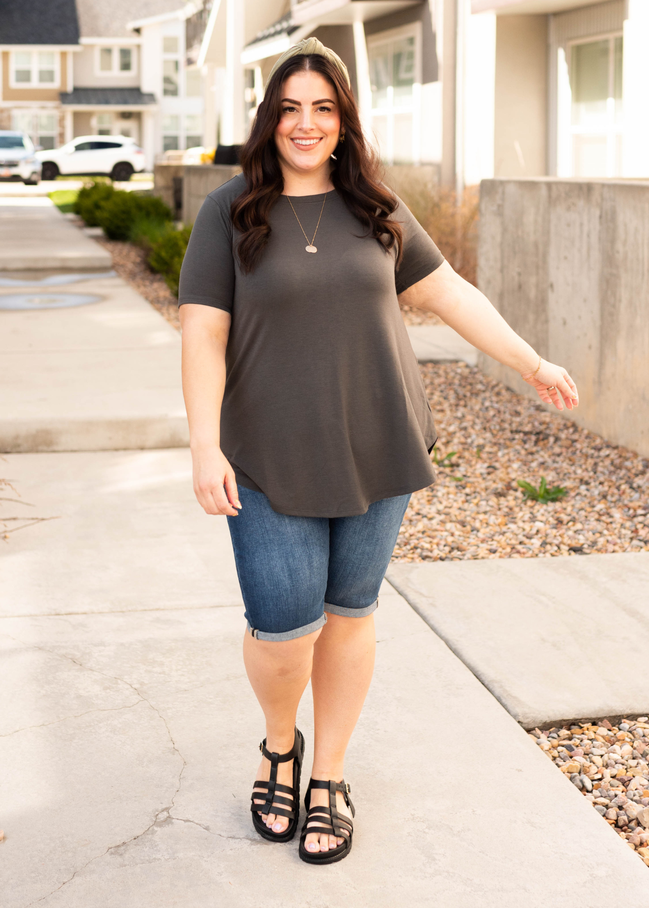 Plus size ash grey top with short sleeves