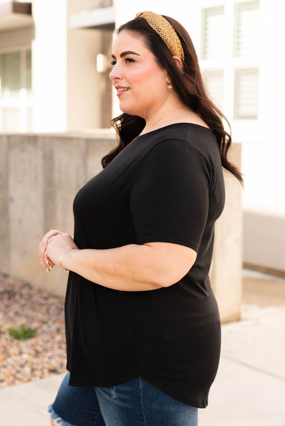 Side view of the plus size black top